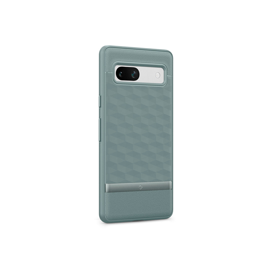Pixel 7a Case Parallax in sage green showing the back and partial side