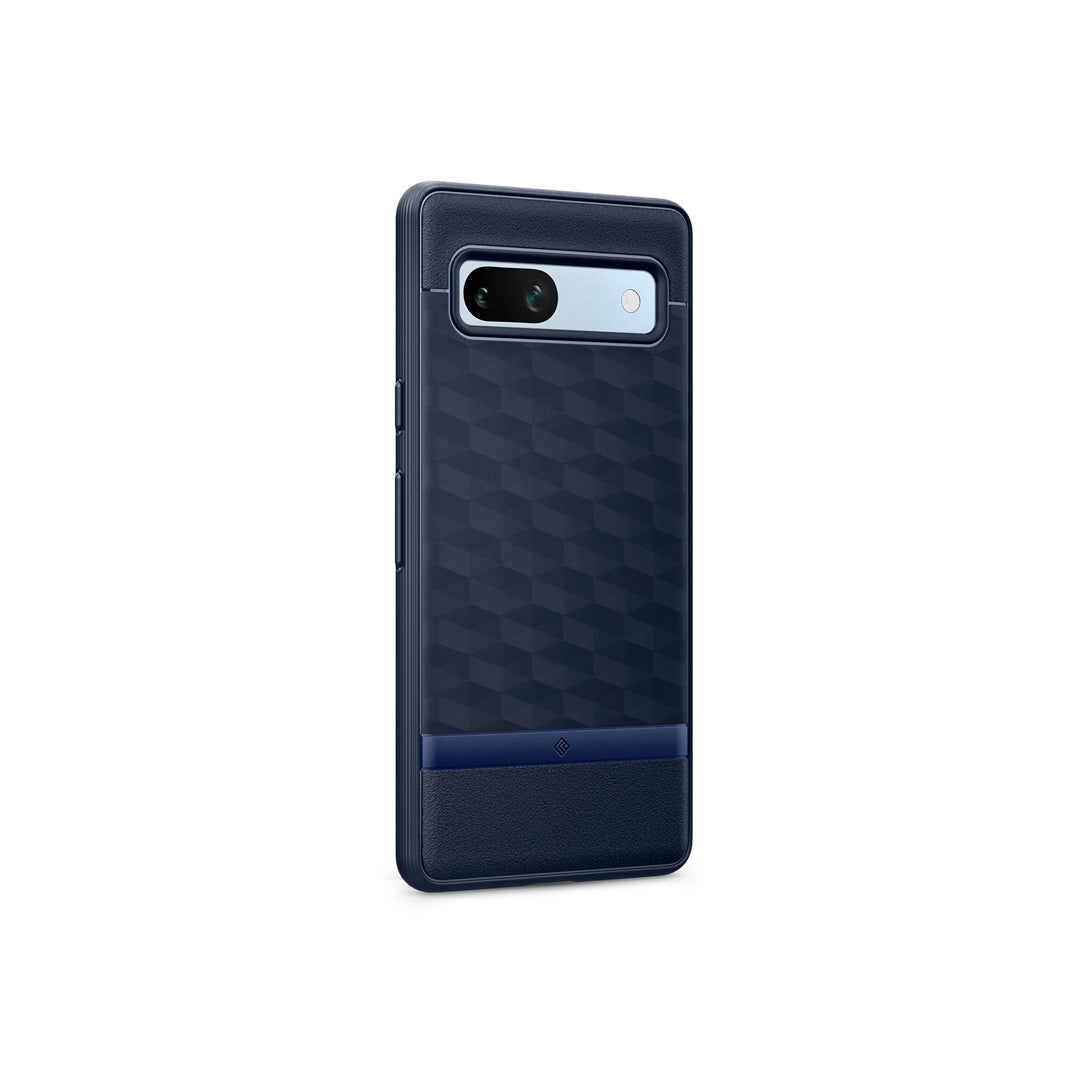 Pixel 7a Case Parallax in midnight blue showing the back and partial side