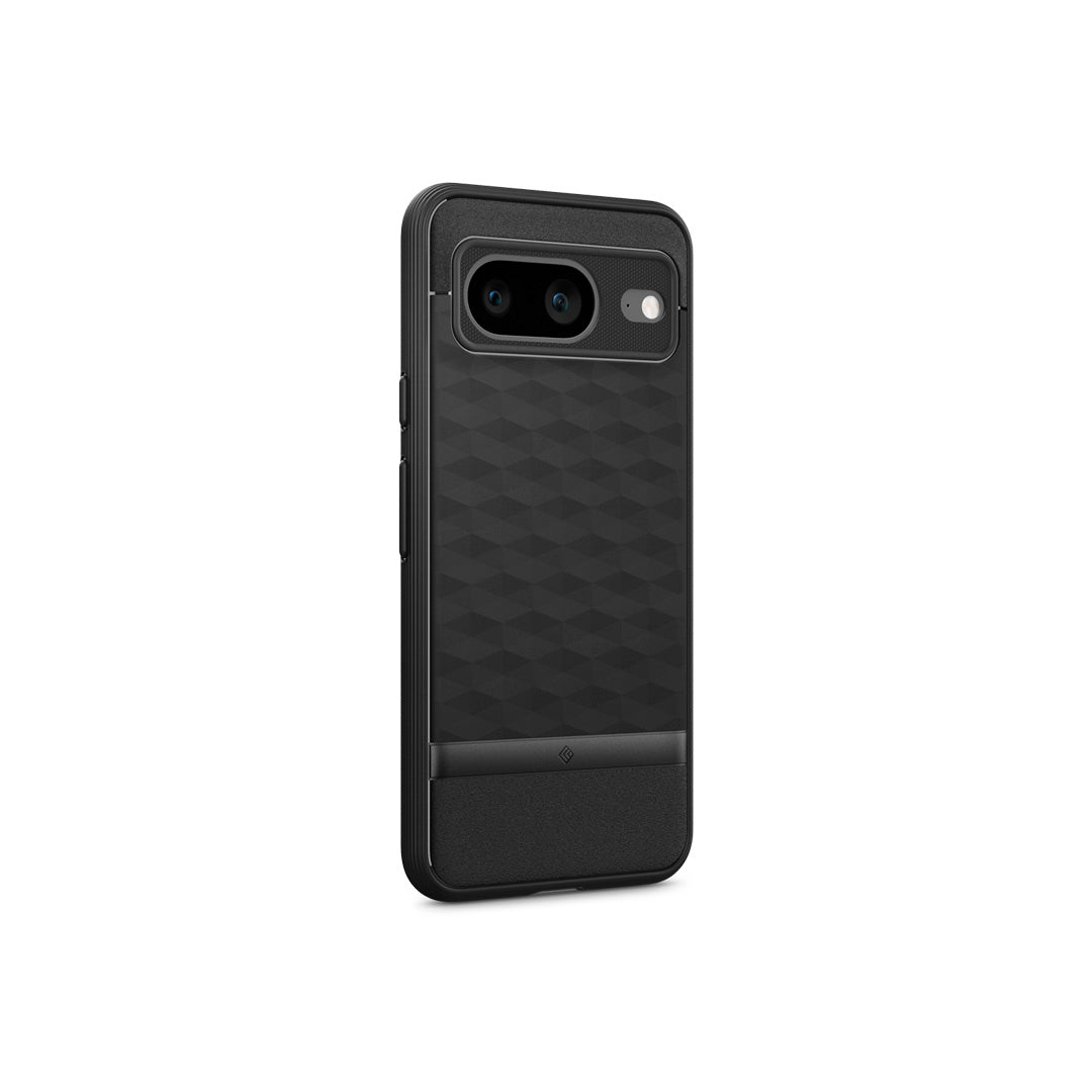 Pixel 8 Case Parallax in matte black showing the back and partial side