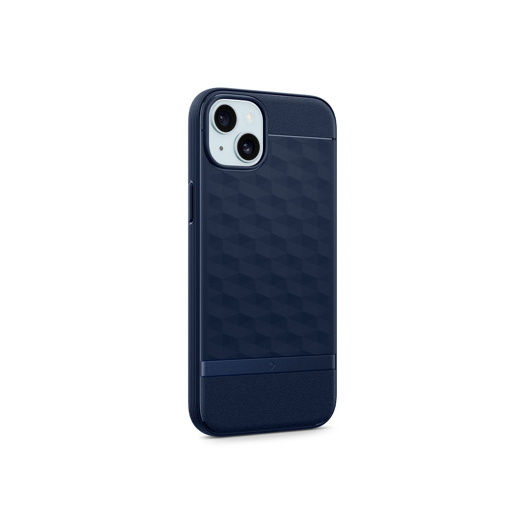 iPhone 15 Plus Case Parallax Mag in blue showing the back