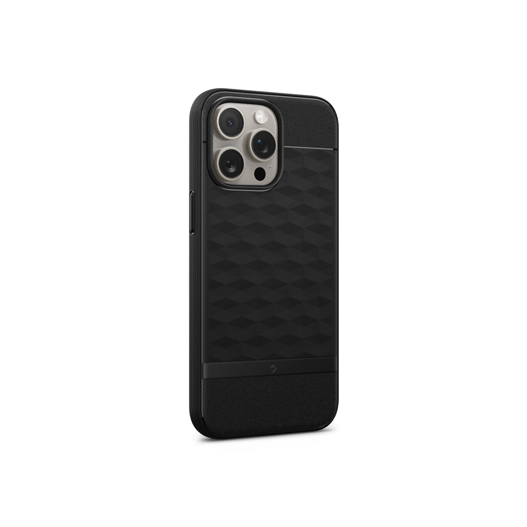 iPhone 15 Pro Case Parallax Mag in black color showing the back