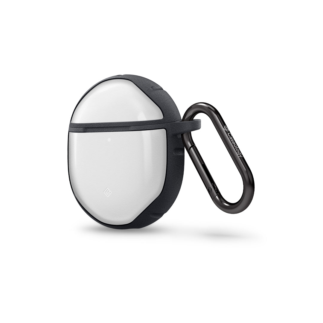 Pixel Buds Pro Case Bumpy in deep charcoal showing the front and side with carabiner