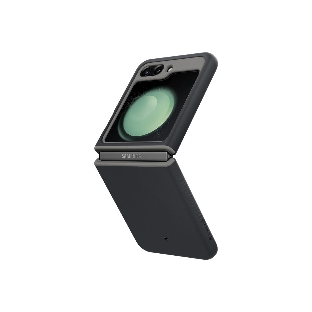 Galaxy Z Flip 5 Case Nano Pop in black sesame showing the back and side half folded
