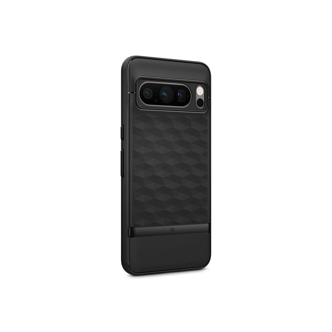 Pixel 8 Pro Case Parallax in matte black showing the back and partial side