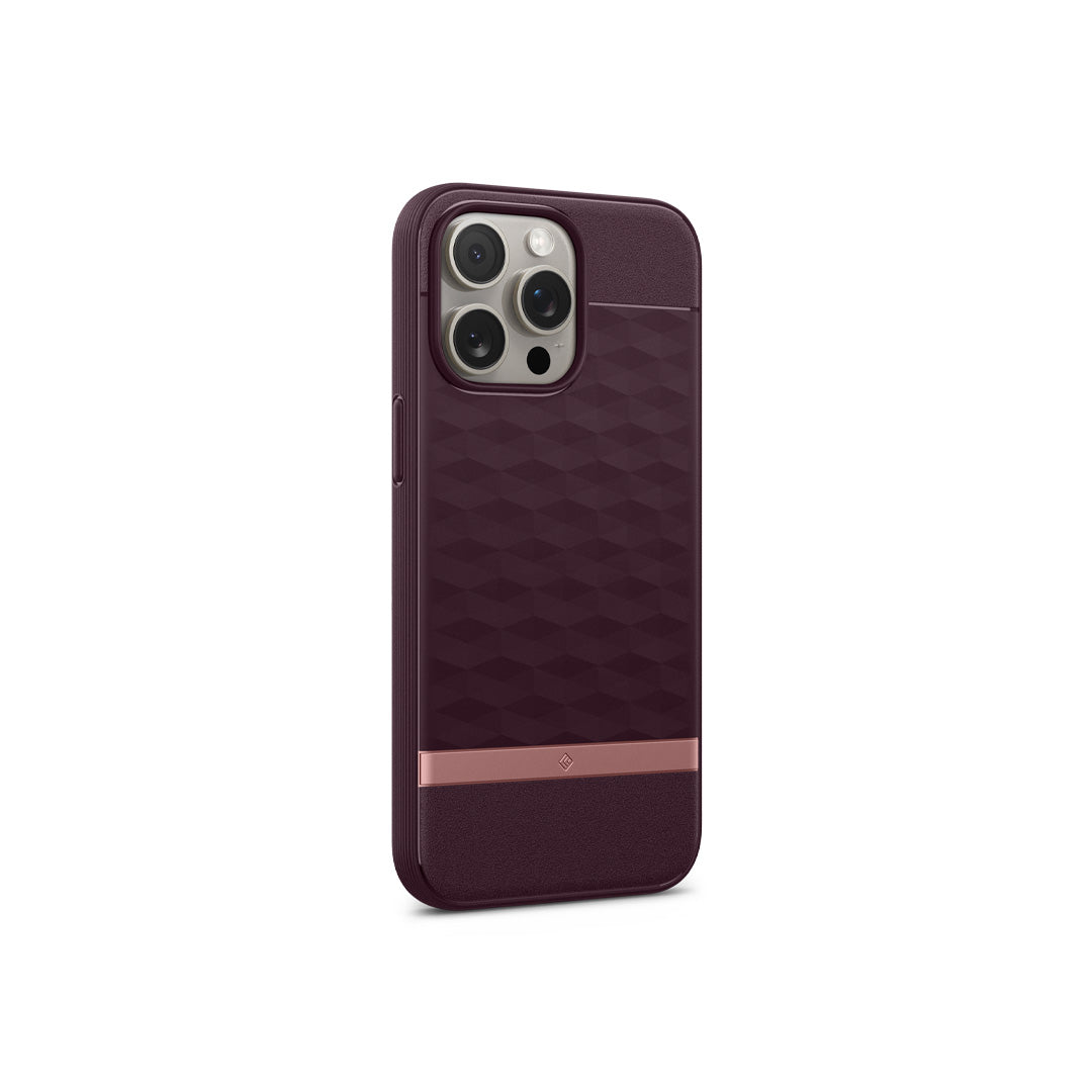 iPhone 15 Pro Max Case Parallax Mag in burgundy color showing the back
