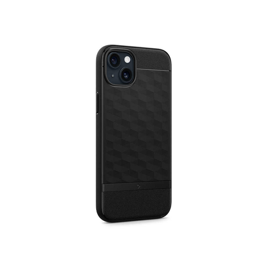 iPhone 15 Plus Case Parallax Mag in black showing the back