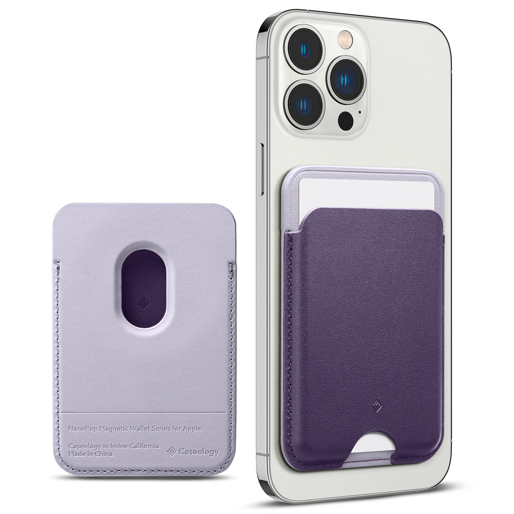 Caseology Nano Pop [Built-in Magnet] Leather Wallet Magnetic Card Holder Designed for MagSafe Compatible with iPhone 13, iPhone 12 - Grape Purple
